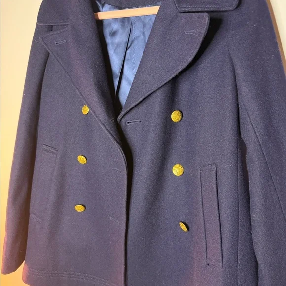 J.Crew Navy Wool Peacoat Gold Crest Buttons Nautical Coat Size 6 - Picture 3 of 8